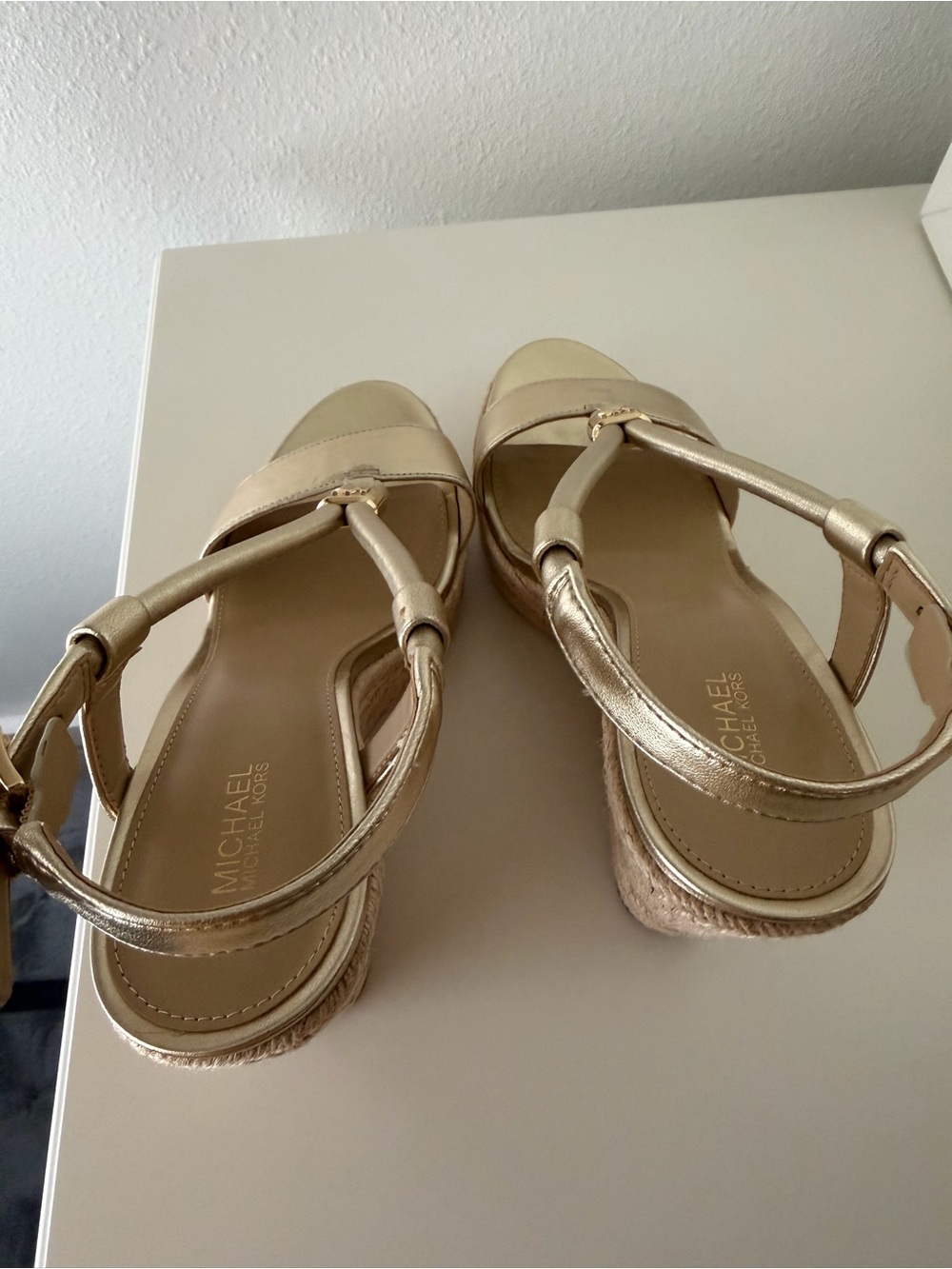 Michael Kors Metallic Gold Espadrille Wedge Sandals - Picture 4 of 7